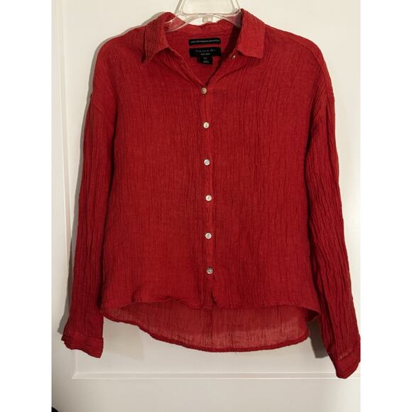 Tahari 100% Linen Red Long Sleeve Button Up Shirt LagenLook Resort Beach Sz M - Picture 1 of 12